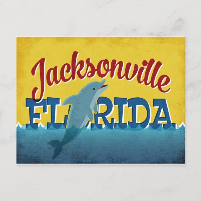 Jacksonville Florida Dolphin Retro Vintage Travel Postcard (Front)