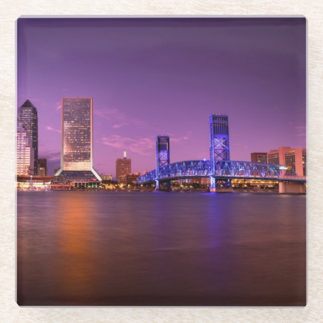 Jacksonville Florida Skyline at Night Glass Coaster (Front)