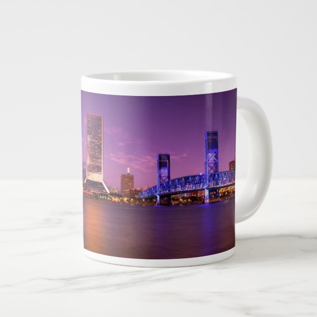 Jacksonville Florida Skyline at Night Large Coffee Mug (Front Right)