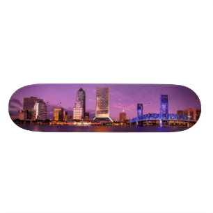 Jacksonville Florida Skyline at Night Skateboard