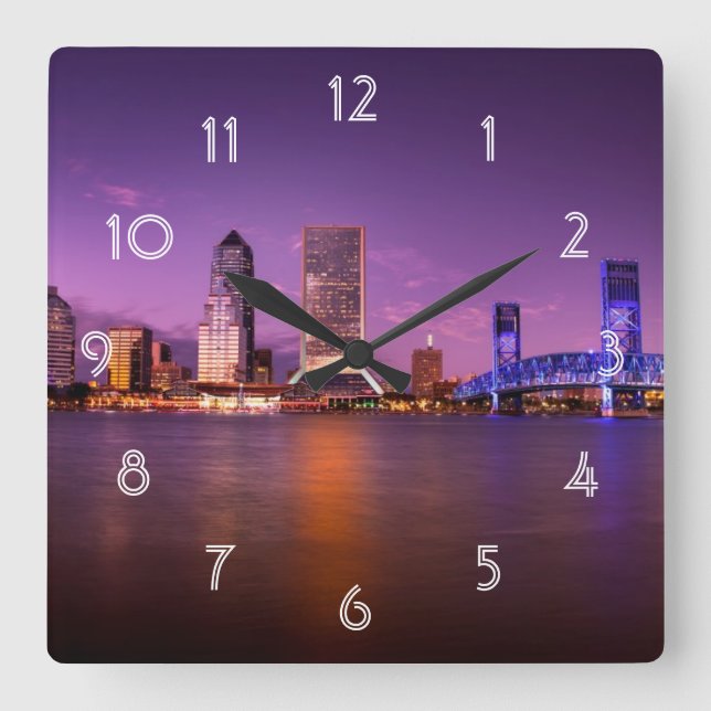 Jacksonville Florida Skyline at Night Square Wall Clock (Front)