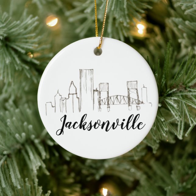 Jacksonville Florida Skyline Illustration Art Ceramic Ornament (Tree)