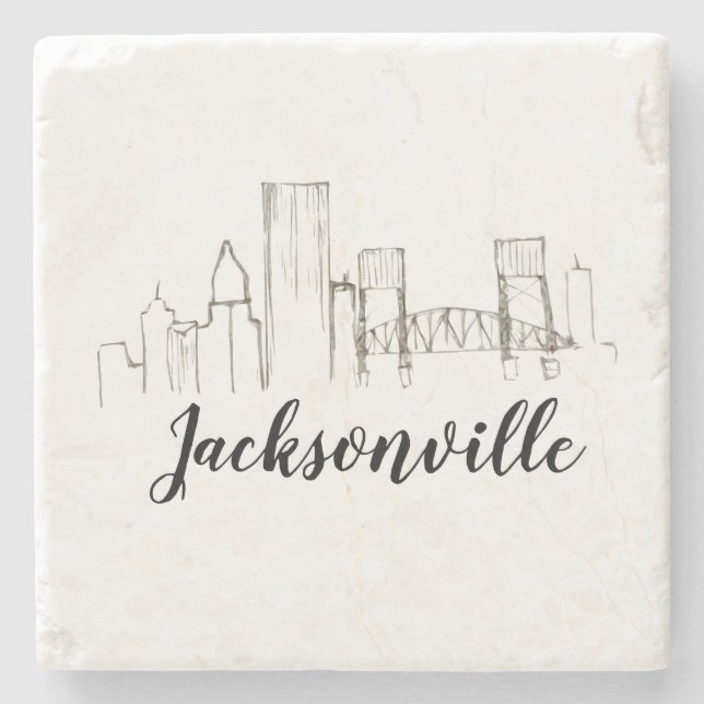 Jacksonville Florida Skyline Illustration Art Stone Coaster (Front)