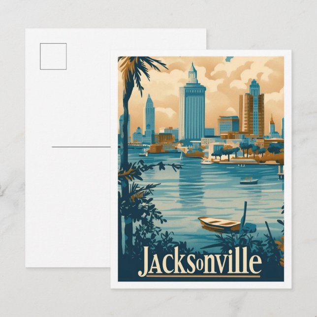 Jacksonville Florida Vintage Travel Illustration Postcard (Front/Back)