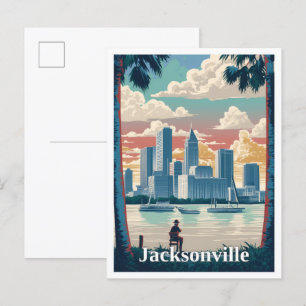 Jacksonville Florida Vintage Travel Illustration Postcard