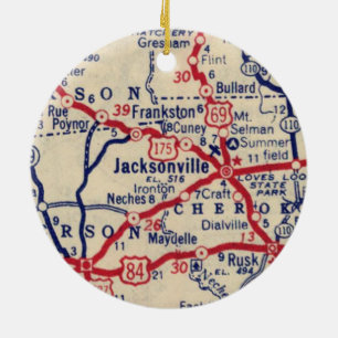 Jacksonville TX Vintage Map Ceramic Ornament