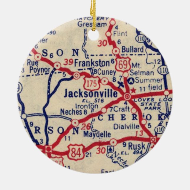 Jacksonville TX Vintage Map Ceramic Ornament (Back)