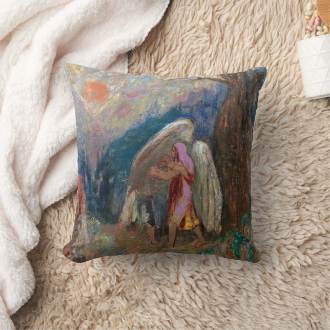 Jacob and the Angel | Odilon Redon | Throw Pillow (Blanket)