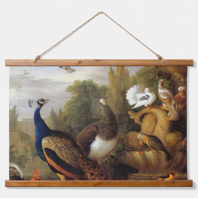 Jacob Bogdani Peacock Peahen Parrots Canary        Hanging Tapestry (Front)