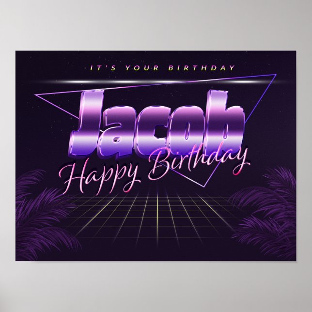Jacob Name First name lila retro Poster Birthday (Front)