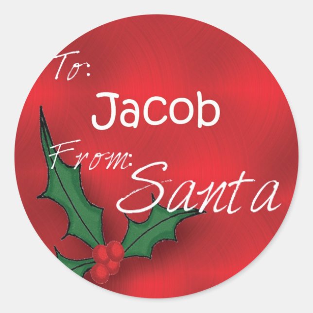 Jacob Personalized Holly Label62 Classic Round Sticker (Front)