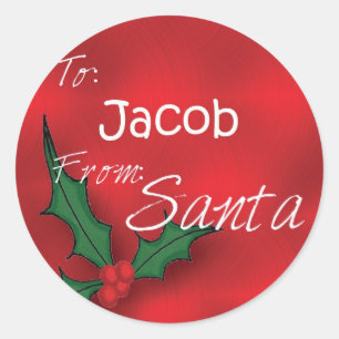 Jacob Personalized Holly Label62 Classic Round Sticker