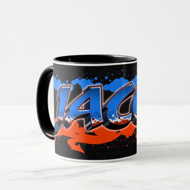 Jacob prénom Graffiti blue Tasse orange (Devant gauche)