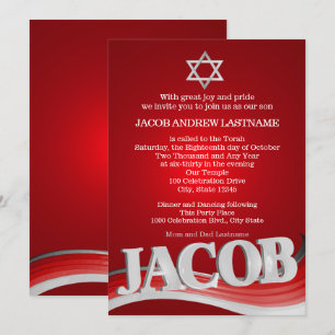 Jacob Steel Wave Red Bar Mitzvah Invitation