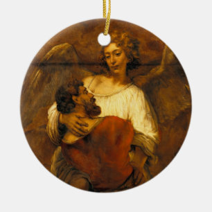 Jacob Wrestling with the Angel by Rembrandt Ceramic Ornament