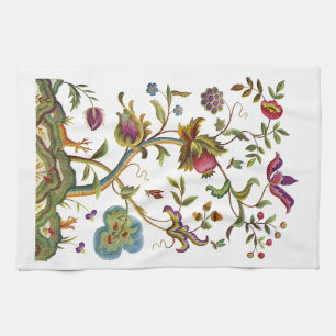 Jacobean Crewel Embroidery Tree of Life Kitchen Towel