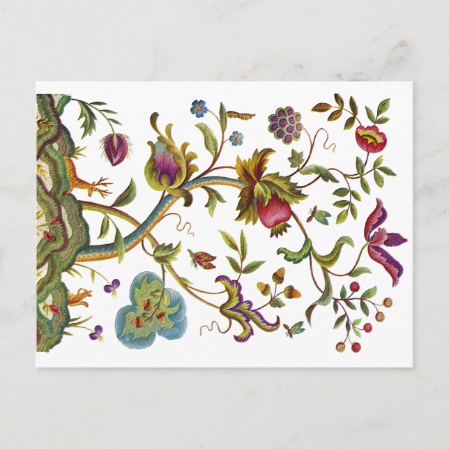 Jacobean Crewel Embroidery Tree of Life Postcard (Front)
