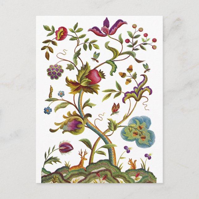 Jacobean Crewel Embroidery Tree of Life Postcard (Front)