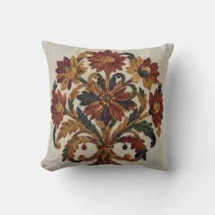 Jacobean Embroidery Pillow Crewel Blooms