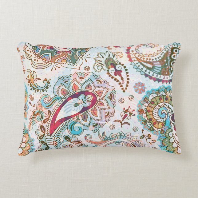 Jacobean Ethnic Floral Pattern Accent Pillow (Front)