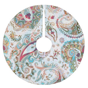 Jacobean Ethnic Floral Pattern Brushed Polyester Tree Skirt