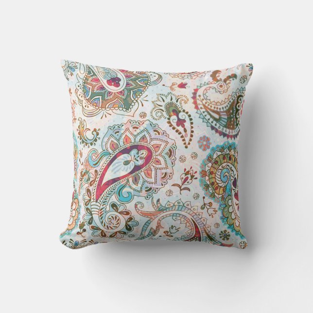 Jacobean Ethnic Floral Pattern Throw Pillow (Front)