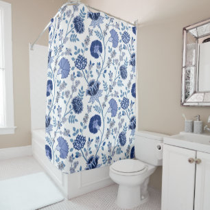 Jacobean Floral Big Pattern Blues on White