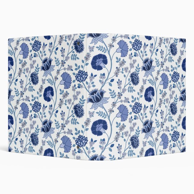 Jacobean Floral Big Pattern Blues on White Binder (Background)