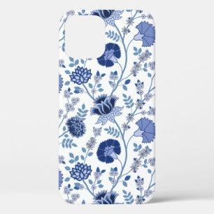 Jacobean Floral Big Pattern Blues on White iPhone 12 Pro Case