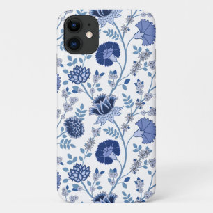 Jacobean Floral Big Pattern Blues on White iPhone 11 Case