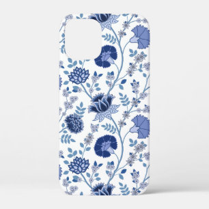 Jacobean Floral Big Pattern Blues on White iPhone 12 Mini Case