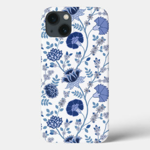 Jacobean Floral Big Pattern Blues on White iPhone 13 Case