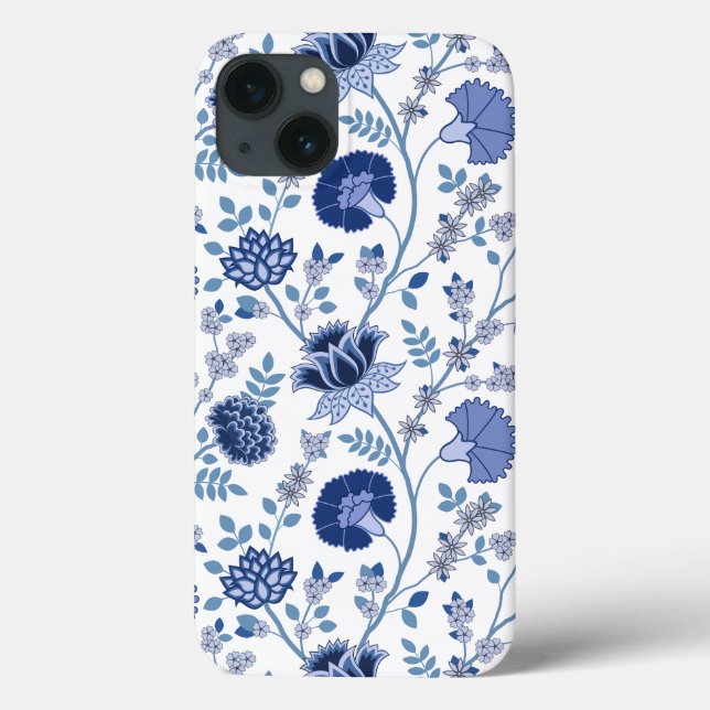 Jacobean Floral Big Pattern Blues on White Case-Mate iPhone Case (Back)
