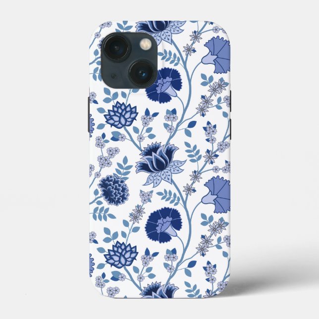 Jacobean Floral Big Pattern Blues on White Case-Mate iPhone Case (Back)