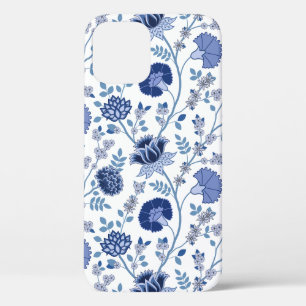 Jacobean Floral Big Pattern Blues on White iPhone 12 Case