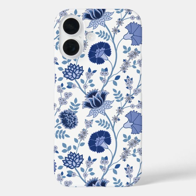 Jacobean Floral Big Pattern Blues on White Case-Mate iPhone Case (Back)