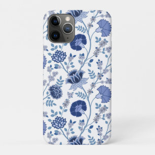 Jacobean Floral Big Pattern Blues on White iPhone 11 Pro Case
