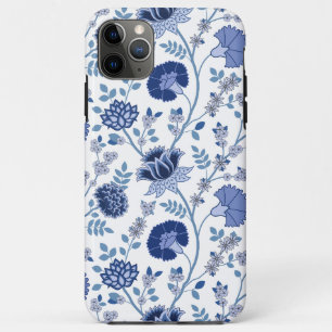 Jacobean Floral Big Pattern Blues on White iPhone 11 Pro Max Case