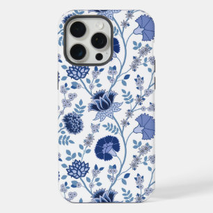 Jacobean Floral Big Pattern Blues on White iPhone 15 Pro Max Case