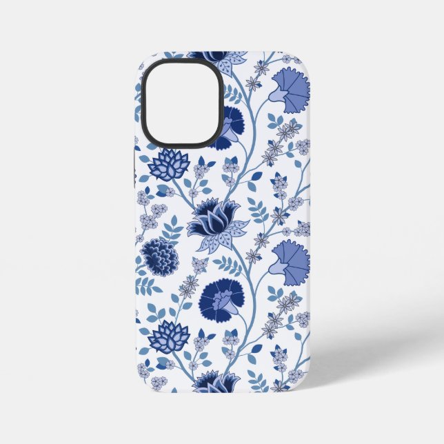 Jacobean Floral Big Pattern Blues on White iPhone Case (Back)