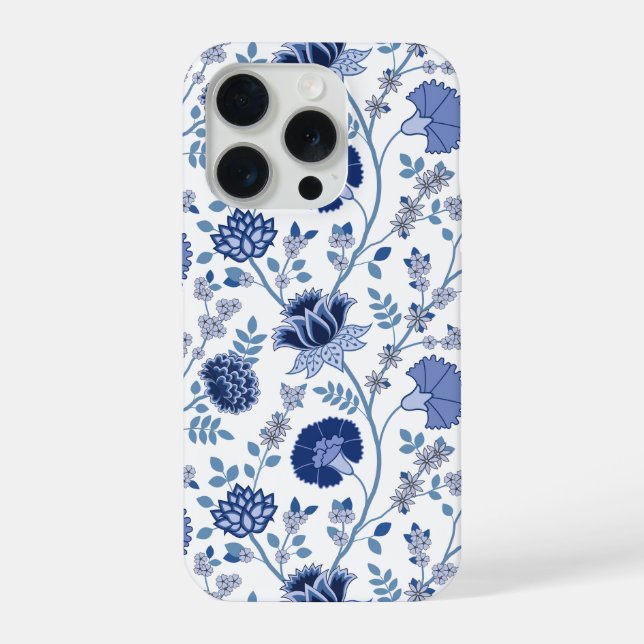 Jacobean Floral Big Pattern Blues on White iPhone Case (Back)