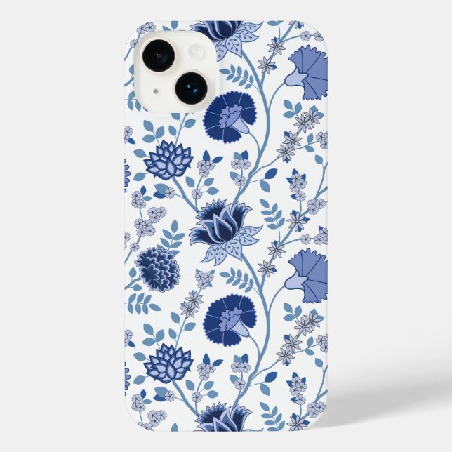 Jacobean Floral Big Pattern Blues on White iPhone Case (Back)