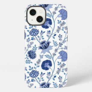Jacobean Floral Big Pattern Blues on White iPhone 13 Case