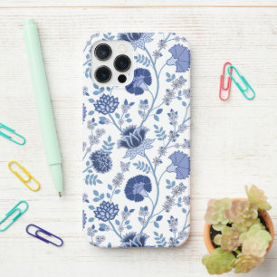 Jacobean Floral Big Pattern Blues on White iPhone 12 Pro Case