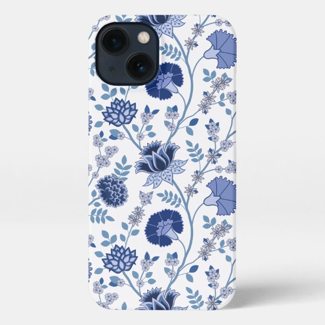 Jacobean Floral Big Pattern Blues on White iPhone Case (Back)