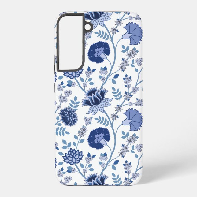 Jacobean Floral Big Pattern Blues on White Samsung Galaxy S22+ Case (Back)