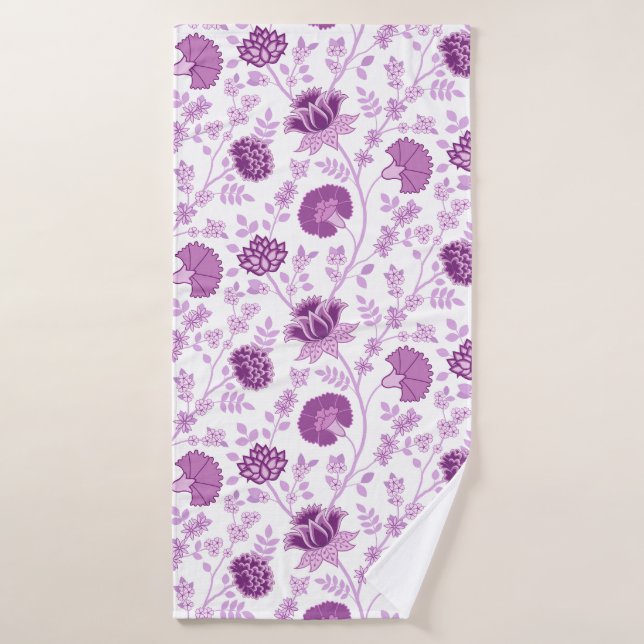 Jacobean Floral Big Pattern Pinks on White Bath Towel (Bath Towel)