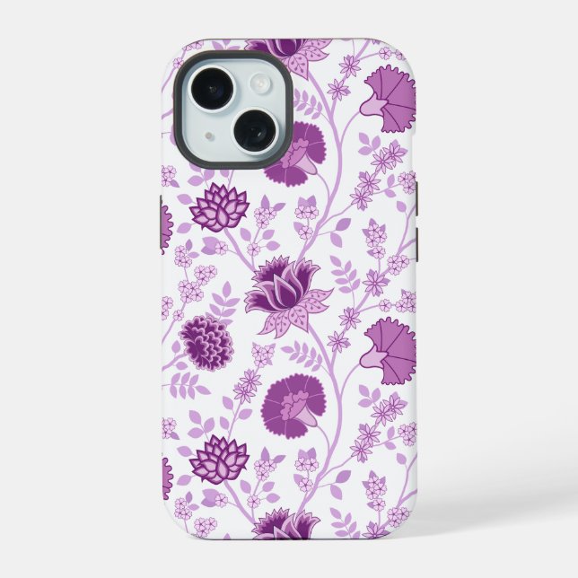 Jacobean Floral Big Pattern Pinks on White iPhone 15 Case (Back)
