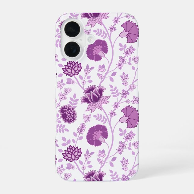 Jacobean Floral Big Pattern Pinks on White iPhone 16 Case (Back)