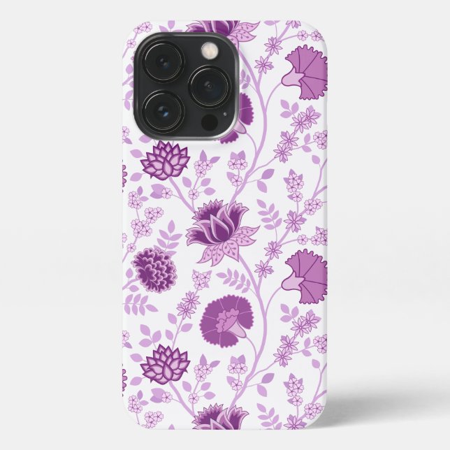 Jacobean Floral Big Pattern Pinks on White iPhone Case (Back)